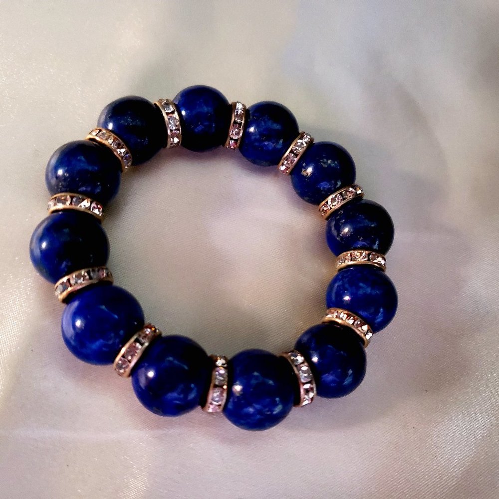 Blue lapis bracelet with rhinestone spacers